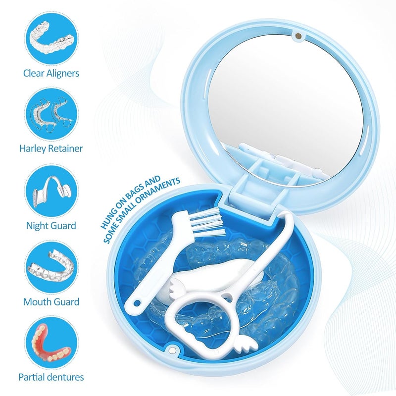 Gaboolo Store Retainer Case with Mirror and Lanyard,Slim Aligner Case with Vent Holes,Cute Dental Brace Box with Retainer Removal Tool and Brush (Blue with Lanyard) - Image 3